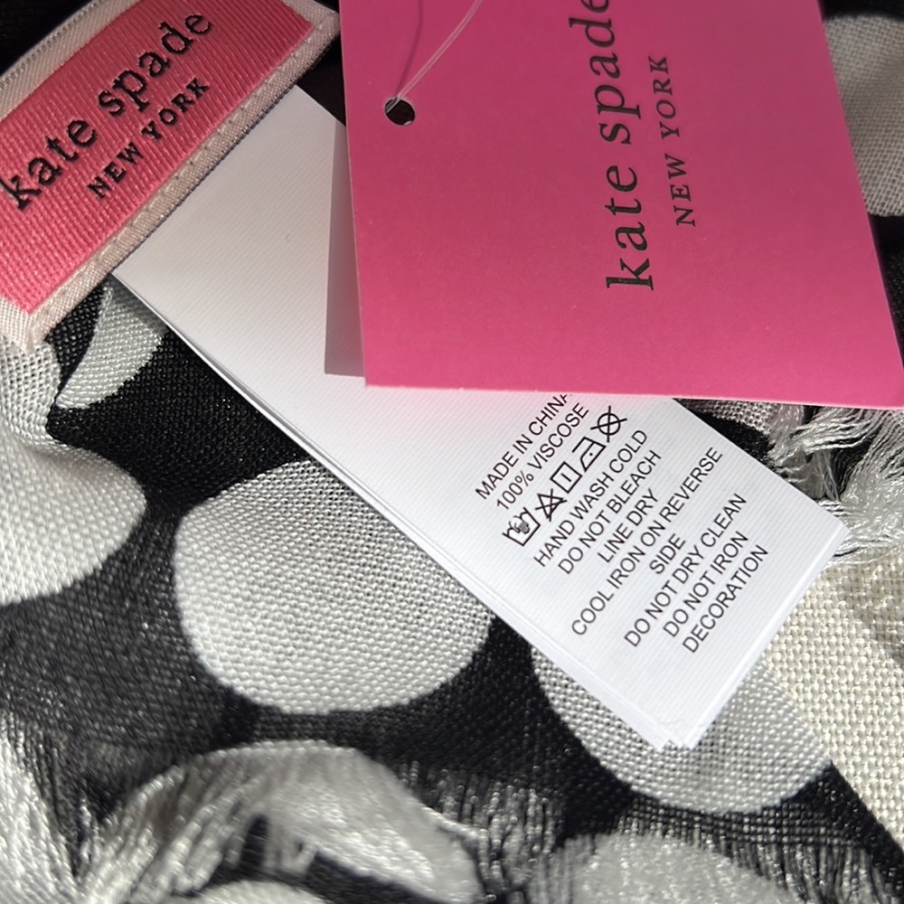 KATE SPADE Dancefloor oblong scarf black and white polka dots - Picture 4 of 12